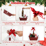 36 Pcs 12 Pack 12X10X4 Christmas Basket Empty Large Size Basket Empty Bulk, Includes 12 Cardboard Baskets With Handles, 12 Plastic Bags, 12 Bows, Cardboard Tray Large Gift Baskets Kit(Plaid)