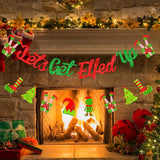 Christmas Holidays Decorations Red And Green - Let'S Get Elfed Up Banner, Merry Christmas Banner Garland For Mantle Fireplace Winter Holiday Indoor Outdoor Party Supplies