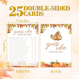 Fall Baby Shower Games, Guess Who Mom Or Dad Game Cards, 5X7 In, Thanksgiving Baby Shower Party Favor Decorations Supplies - A03