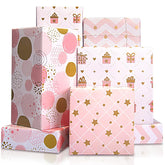 Wrapping Paper For Girl, Metallic Gold Foil Wrapping Paper, Pink Gift Wrap For Birthday, Valentines Day, Christmas, Wedding, Baby Shower,4 Sheets 27.5X19.6Inch
