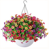 Artificial Faux Hanging Plants Flowers Basket For Outdoor Outside Spring Summer Decoration, Fake Silk Uv Sun Resistant Realistic Colorful Daisy For Porch Patio Balcony Home