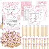 321 Pcs Pink Bow Baby Shower Decorations Set 5 Games Include Pink Ribbon Baby Shower Bingo Word Scramble Description The Price Guess Don'T Say The Word Sign For Coquette Bow Game Party Decor