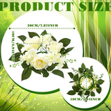 12 Pcs Wedding Rose Candle Rings Artificial Floral Wreaths With Green Leaves Flower Candle Rings Candleholders Garland For Pillar Centerpiece Party Table Decor, 3.94'' Inner Diameter, White