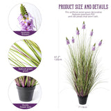 Artificial Plants Indoor Tall Grass Plants With Lilac Flower 47.2In Artificial Ornamental Grass Green Onions Grass Outdoor Fake Plants With Black Pot Home Office Decorative (1 Pack,Purple)