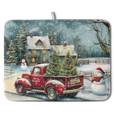 Christmas Red Truck Xmas Tree Snowman Dish Drying Mat For Kitchen Counter 18X24 Inch Winter Snowflake Vintage Absorbent Dish Pad Farmhouse Microfiber Dish Drainer Mats Christmas Kitchen Accessories