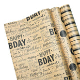 Birthday Wrapping Paper, 3 Rolls Kraft Wrapping Paper With Happy Birthday Font, Stripes, Balloons Pattern Assortment ?17 Inch X 120 Inch (10 Feet) Per Roll