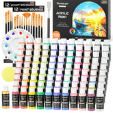 100 Colors Acrylic Paint, 2Oz/60Ml Bottles, Include 2 Sets Of 12 Paint Brushes, 1 Art Sponge & Palette, Premium For Artists, Beginners & Kids On Canvas Rocks Wood Ceramic