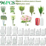 Artificial Flowers With Vases, 16 Pcs Bud Vases, & 81 Pcs Artificial Plants Diy Set Suitable For Centerpieces Table Weddings Party Office And Indoor Decor Mini Small Glass Clear(White)
