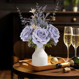 Artificial Flowers In Vase, Silk Roses Flowers Artificial Eucalyptus Lavenders Small Daisies And Fake Plants In White Ceramic Vase, Rustic Farmhouse Floral Arrangements Décor, Plants For Living Room