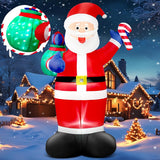 8 Ft Christmas Inflatable Santa Claus With Big Flashing Gift Bag Outdoor Decor, Giant Blow Up Santa With Candy Ip44 Weat