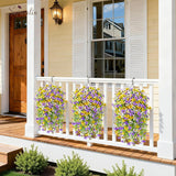 Artificial Fake Hanging Flowers For Outdoors Planters,6Pcs Uv Resistant Faux Pansy Spring Flowers For Outside Porch Patio Garden Window Box (Yellow Purple White)