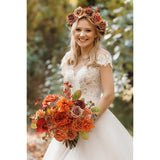 Burnt Orange Artificial Flowers Set - Fake Roses, Peonies, Silk Flowers With Stems For Diy Wedding Bouquets,Floral Arrangement,Table Centerpieces,Baby Shower, Home Decor