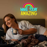 Make Today Amazing Neon Sign Rainbow LED Wall Light USB Dimmable Decor for Bedroom Classroom Café