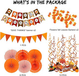 Give Thanks Pumpkin Maple Leaf Banner Bunting Garland Paper Fans Streamers Decor