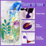 Stain Glass Paint Set With 6 Brushes, 1 Palette & 1 Sponge, 26 Colors Waterproof Permanent Glass Painting Kit For Arts On Wine Glasses,Bottle And Windows