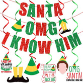Santa Omg I Know Him Banner,Christmas Party Decorations,Christmas Mantle Home Decor,Buddy The Elf Party Supplies For Kids Boy And Girl