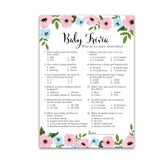 Gender Reveal Party Game — Baby Trivia Game — Pack Of 25 — Pink Or Blue Fun Baby Facts Games, Blue Or Pink Trivia Gender Neutral Floral Baby Shower Games Activities, Coed Couples Shower, Sku G750-Trv