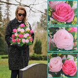 4 Sets Artificial Cemetery Flowers, Memorial Flowers Bouquet With Cemetery Vase,Artificial Rose Bouquet Graveyard Memorial Flowers For Graveyard Headstones Decoration (4, Powder Red)