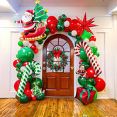 Merry Christmas Green Red White Balloon Garland Arch Set 117Pcs With Christmas Tree Santa Candy Cane Star Cookie Mylar Balloons For Winter Friendsmas New Year'S Eve Decoration