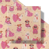 Dog Wrapping Paper Roll, Mini Roll, Playful Dog With Pink Bow Kraft Paper, Funny Cartoon Annimal Gift Wrap For Girls, Kids, Pet Lovers, Birthdays And More, 17 Inches X 16.4 Feet