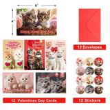 Valentines Day Kitten Cards Assorted Pet Happy Valentine'S Day Greeting Cards Bulk With Envelopes And Stickers Party Favors 6 Designs