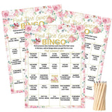 50 Pcs Find The Guest Game Bingo Cards With 20 Pcs Pencils Bridal Shower Wedding Bingo Game Pink Flower Tea Party Activity Favor Supply For Engagement Birthday Baby Shower Bachelorette, 5"X7"