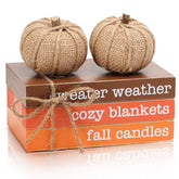 Thanksgiving Decor, Fall Tiered Tray Decor, Wood Book Stack With Maple Leaves & Pumpkins, Farmhouse Mini Decorative Books Bundle, Fall Decor For Table