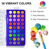 36 Pack Watercolor Pan Set, Watercolor Paint Set With 4 Brushes,Easy To Blend Colors, Perfect For Kids Adults
