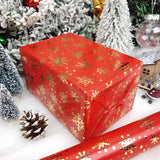 Mini Short Small Christmas Wrapping Paper Roll (17 Inches X 32.8 Feet) - Gold Foil Snowflakes On Red