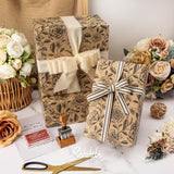 Wedding Kraft Wrapping Paper Floral Vintage Style Paper Perfect For Bridal Shower Women Girls Anniversary Birthday With Black Pattern- 17Inch X 394Inch(33Feet)