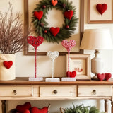 3 Pcs Valentine'S Day Heart Table Sign Decor Rattan Woven Love Tall Rustic Standing Heart Block Set For Home Farmhouse Tabletop Decoration Wedding Engagement Centerpiece, Red Pink White