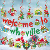 Red And Green Welcome To Whoville Banner And Christmas Hanging Decorations For Kids Boy And Girl Merry Christmas Decorations For Toy And Game