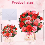 Pop Up Valentine’S Day Card With Light & Music, 12 Inch Paper 3D Rose Bouquet Greeting Card With Envelop, Happy Valentines Day Cards For Wife, Popup Valentines Day Card Gifts For Her Women Girlfriend