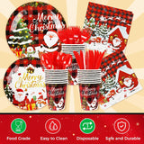 185 Pcs Christmas Party Decorations Christmas Party Supplies Tableware Set Serves 24, With Plates Napkins Cups Fork Knives Spoon Tablecloth Banner Balloons For Xmas Holiday Party Decorations