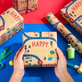 Birthday Wrapping Paper Roll - 17 Inches X 16.4 Feet - Monster Truck And Dinosaur Design On Durable Kraft Paper - Bright Colors For Kids' Birthday Party