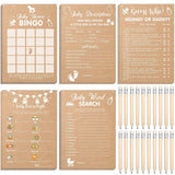 220Pcs/5Set Baby Shower Games Kraft Gender Reveal Cards For Gender Neutral Rustic Baby Shower Table Decorations Activity And Keepsake For New Parents With 20 Pencils(Rustic)