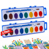 Mini Watercolor Paint Set, 2 Pack, 8 Colors Per Tray, Includes Brushes, Portable Art Supplies For General Use
