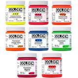 Golden Fluorescent Acrylic Colors Set | 4 Oz Heavy Body Acrylic Paint | Complete Set Of 8 Fluorescent Colors
