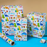 Dinosaurs Wrapping Paper Roll 17 Inch X 10 Ft Mini Roll Happy Birthday Wrapping Paper Rolls For Boys Girls Kids Cute Colorful Dino Gift Wrap Paper For Bday,Party,Holiday,Baby Showers,Christmas