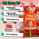 154Pcs Cherry Balloon Arch Kit, Pastel Pink Red White With 3Pcs Cherry Foil Balloons Garland For Cherry On Top Birthday Baby Shower Bachelorette Party Decorations