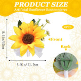 Boutonniere For Prom, 6 Pcs Artificial Yellow Sunflower Corsage Men Wedding Boutonniere Wedding Flowers Anniversary Prom Party Decorations Accessories
