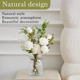 Fake Flowers With Vase, Faux Flowers In Vase, White Silk Rose Artificial Flowers Bulk Arrangements For Home Decor For Living Room Bathroom Office Table Centerpiece Shelf Decorations