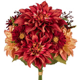 Fall Flowers Artificial Bouquet For Decoration, Fake Silk Flowers Arrangements With Dahlia & Mums Mixed Autumn Floral Stems For Home Room Fall Table Centerpiece Wedding Party Decor(Burgundy)