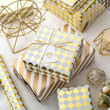 Checkered Wrapping Paper Roll - White And Gold Metallic Foil Diamond & Stripe, Reversible Gift Wrap For Birthday, Mothers Day, Fathers Day, Graduation, Wedding, Bridal Shower, Christmas - Mini Roll - 17 In X 33 Ft