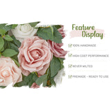Wedding Arch Flowers With Drapes Kit (Pack Of 5) - 2Pcs Artificial Dusty Rose Deluxe Swag With 3Pcs Hanging Sheer Drapes For Wedding Ceremony Arbor Reception Backdrop Rose Floral Decoration