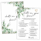 Bridal Shower Party Games, Minimalist Wedding Shower Game For Adults, 25 Eucalyptus Greenery Engagement Party Games Cards (5" X 7"), Bachelorette Party Supplies Decorations -01