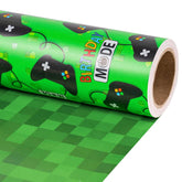 Reversible Birthday Gaming Wrapping Paper Roll, Mini Roll, Green Game Controller And Pixel Design Gift Wrap Paper For Kids, Boys, Game Lover, Birthday, Party, Holiday, 17 Inches X 16.4 Feet
