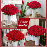 50 Pcs Red Roses Artificial Flowers, Fake Roses With Stems Realistic Silk Roses For Diy Wedding Bouquets Tables Centerpieces Arrangements Party Baby Shower Birthday Home Decor Gift For Her