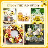 166 Pcs Artificial Sunflower Heads Tiny Bees Craft Decoration Fake Faux Silk Daisy Decoration Fabric Daisy Flower Head With Jute Rope For Party Wedding Diy Decor(Yellow And White,Single Size)