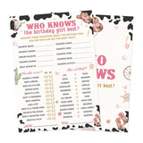 Birthday Games, 25 Pcs Cowgirl Who Knows The Birthday Best Game Cards, Sleepover Slumber Party Decorations Supplies Favors - A02